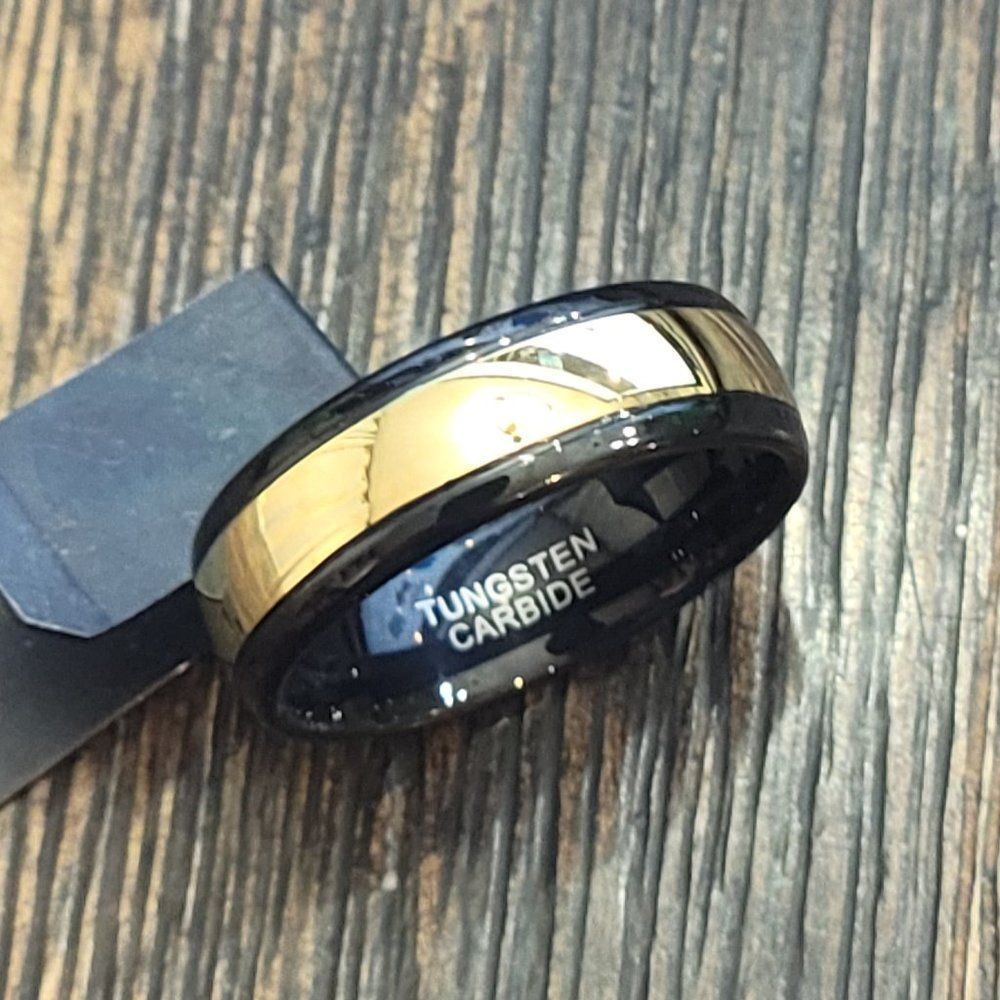 New Men's 14k Gold and Black Tungsten Ring Wedding Ring Size 9-13